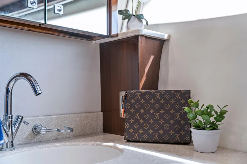 Slide: The Image of Luxury yacht bathroom with designer bag and plant, Marquis 55 LS, 2007 model. - 66