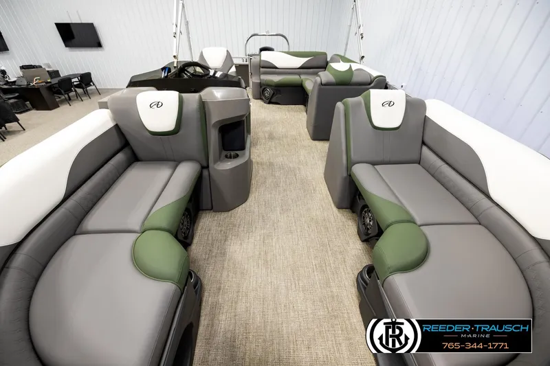 Slide: The Image of 2024 Avalon LSZ CRB boat interior with stylish seating and modern design. - 13