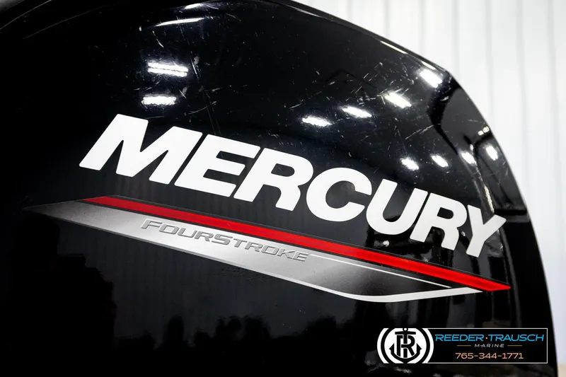 Slide: The Image of Mercury FourStroke engine on 2024 Avalon LSZ CRB boat, Reeder-Trausch Marine branding. - 46