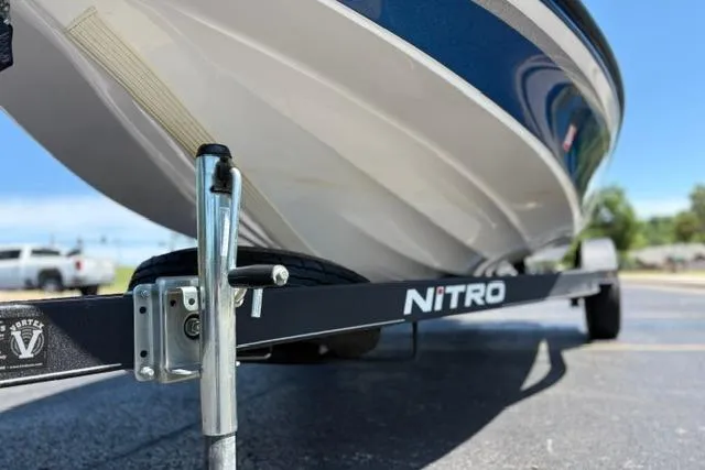 Slide: The Image of 2018 Nitro Z18 boat on trailer, showcasing sleek design and sturdy build. - 36