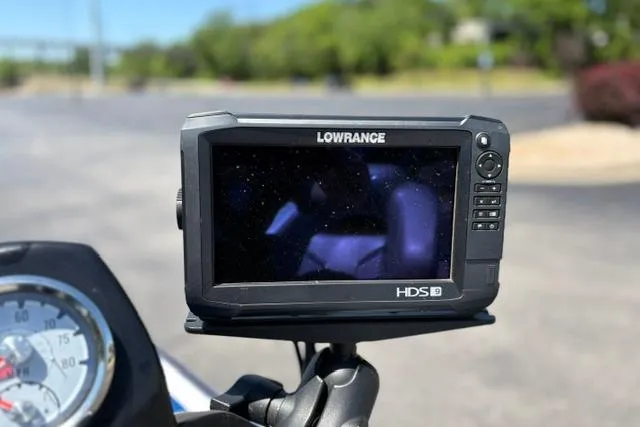 Slide: The Image of Lowrance HDS display on a 2018 Nitro Z18 boat, with blurred outdoor background. - 55