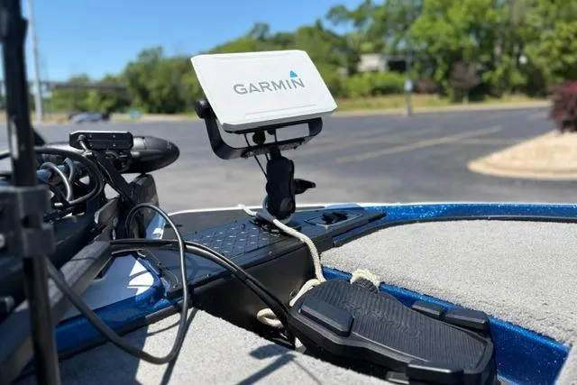 Slide: The Image of Garmin device mounted on a 2018 Nitro Z18 boat, with foot pedal controls. - 8
