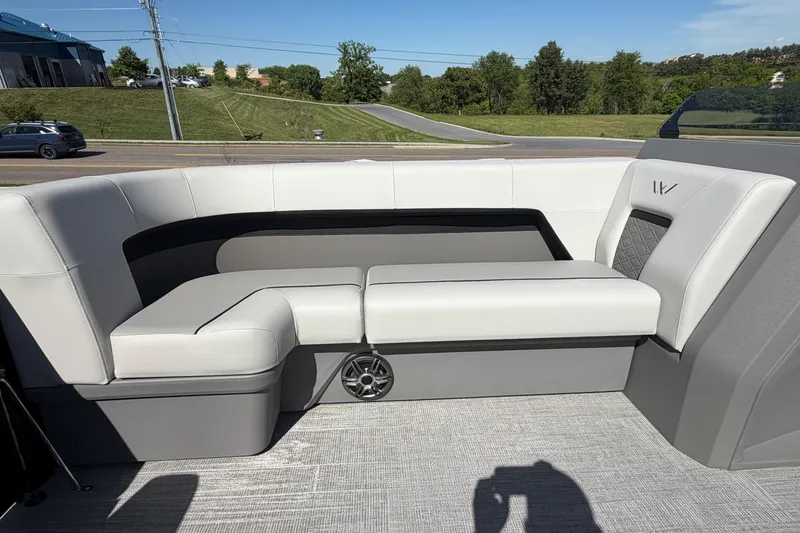 Slide: The Image of Luxurious seating on 2026 Whisper D21 XRE CRUISE boat, featuring modern design and comfort. - 11