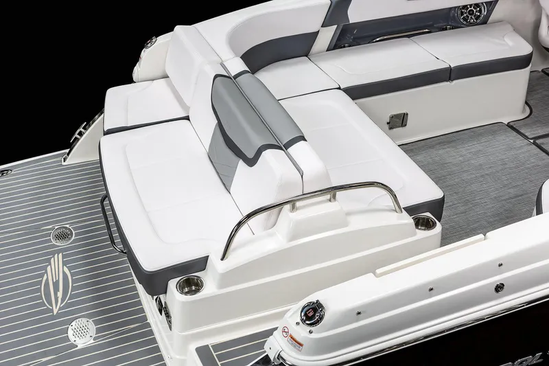 Slide: The Image of Manufacturer Provided Image: 2021 Chaparral 307 SSX boat interior with white and gray seating. - 17