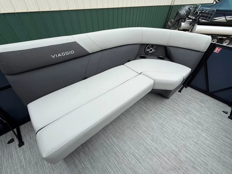 Slide: The Image of Viaggio Lago V 20C 2026 boat seat with gray upholstery. - 17