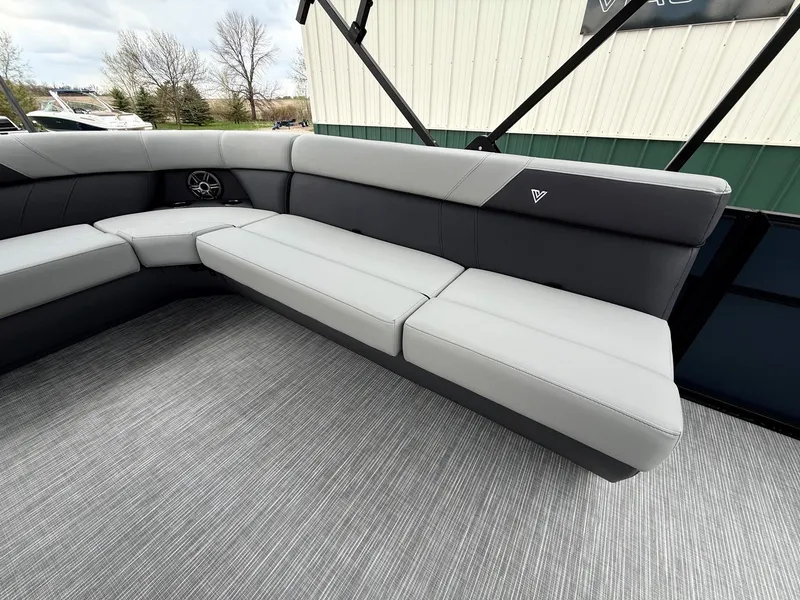 Slide: The Image of Interior of 2026 Viaggio Lago V 20C with gray upholstered seating. - 25
