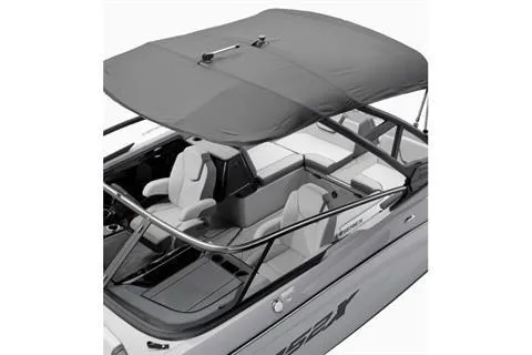 Slide: The Image of 2026 Yamaha 252XE boat with canopy, featuring sleek design and comfortable seating. - 3