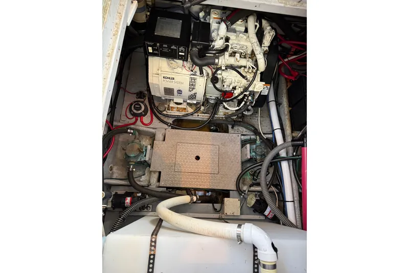 Slide: The Image of Engine compartment of a 1998 Silverton 372 Motor Yacht with Kohler power system. - 21