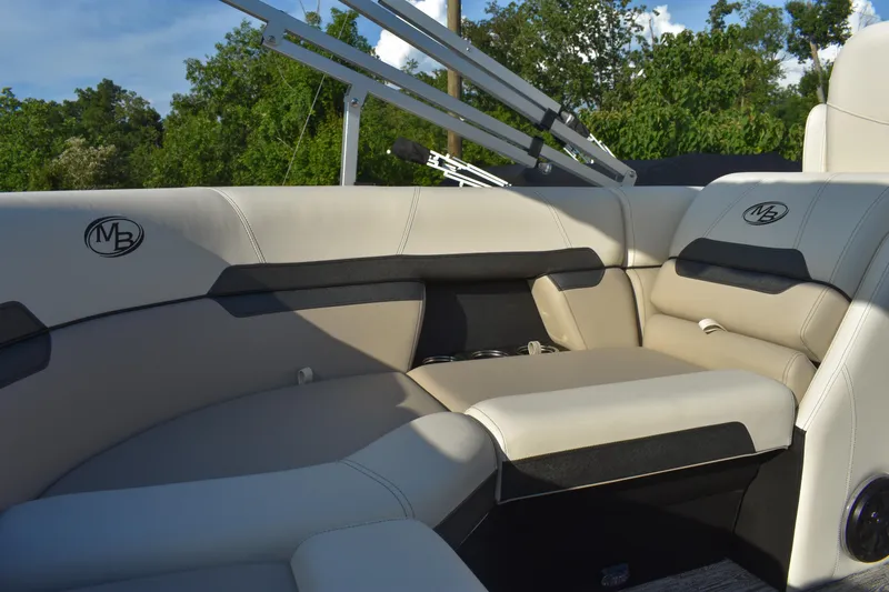 Slide: The Image of Luxurious seating on the 2026 Montego Bay 8522 BR DLX boat, featuring elegant design and comfort. - 23