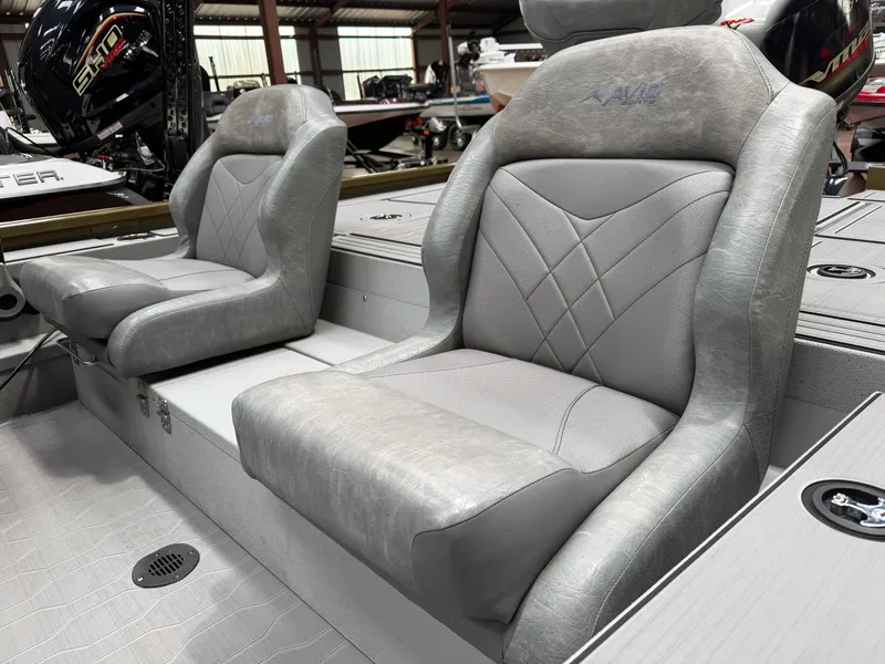 Slide: The Image of Gray seats in Avid 18XC boat, 2024 model. - 13