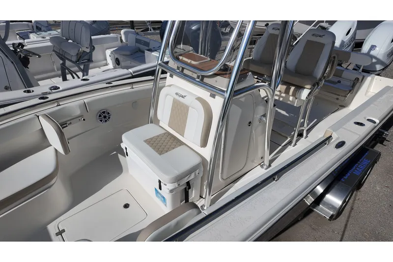 Slide: The Image of 2026 Bulls Bay 255 Center Console boat interior with seating and console features. - 7