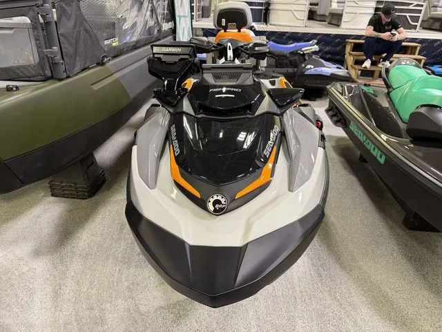 Slide: The Image of 2026 Sea-Doo FISH PRO jet ski displayed indoors. - 3