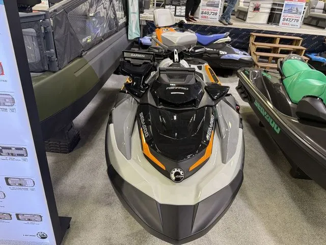The Image of 2026 Sea-Doo FISH PRO jet ski displayed in showroom. - 1