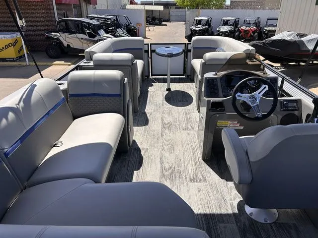 Slide: The Image of Interior of 2022 Qwest Pontoons 822 LT with gray seating. - 15