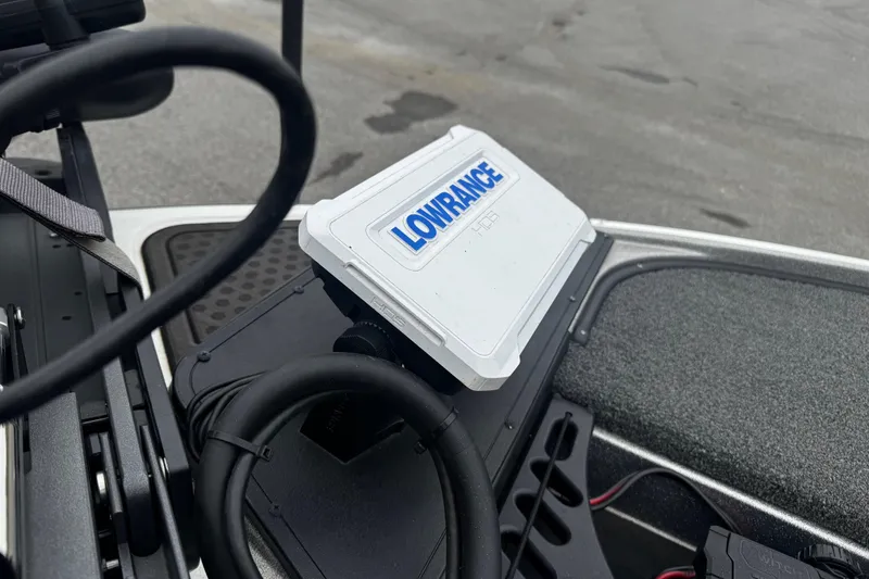 Slide: The Image of Lowrance fishfinder on 2023 Nitro Z19 boat dashboard, close-up view. - 6