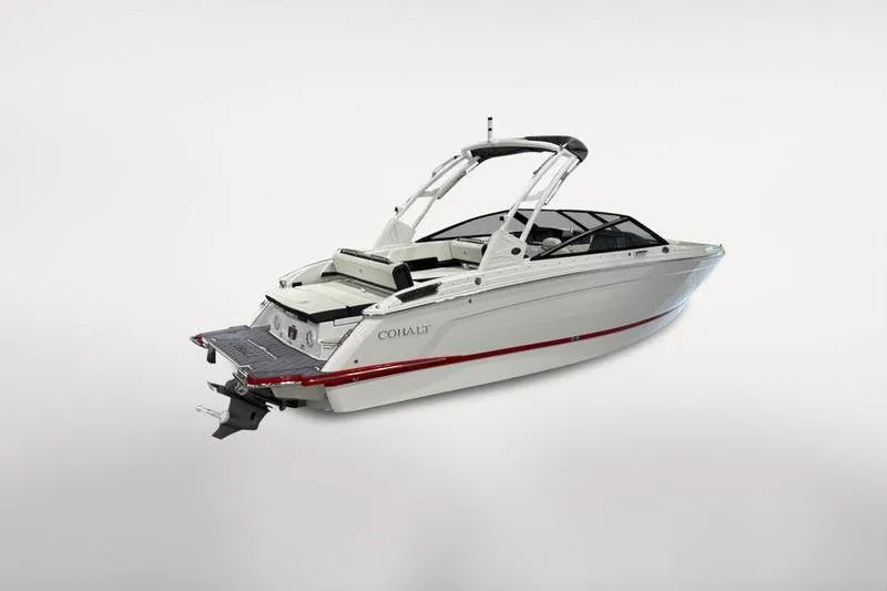 Slide: The Image of 2025 Cobalt R6 boat with sleek design, white exterior, and red accent stripe. - 3