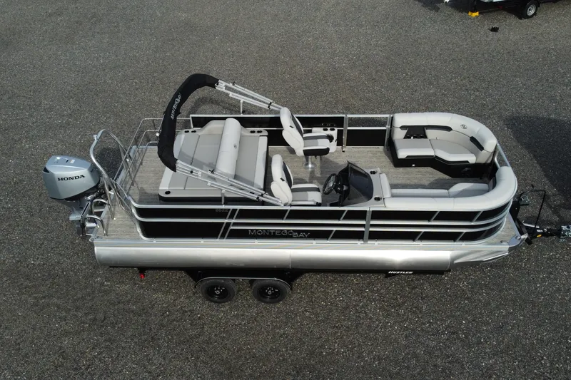 Slide: The Image of 2026 Montego Bay 140HP pontoon boat with Honda engine, aerial view. - 3