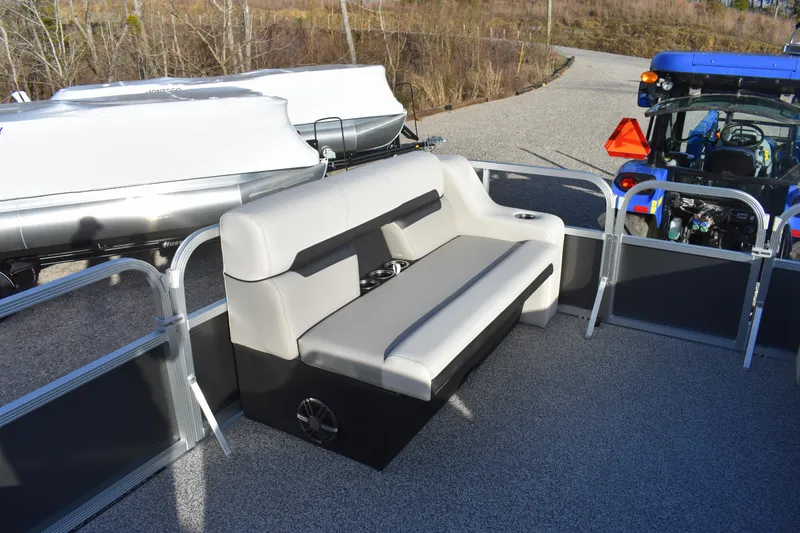 Slide: The Image of 2025 Montego Bay 90HP C8520 STD Cruise Pontoon with comfortable seating and modern design. - 14