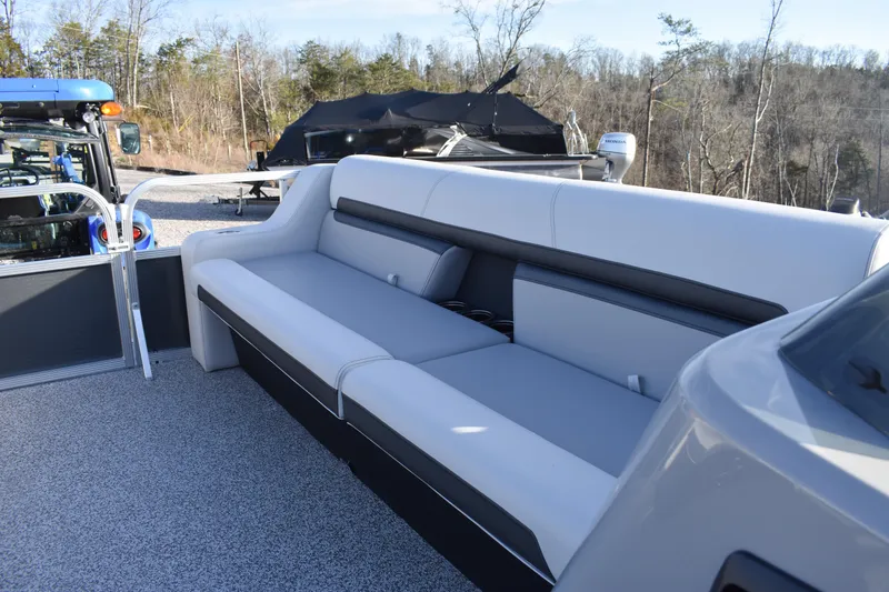 Slide: The Image of 2025 Montego Bay 90HP C8520 STD Cruise Pontoon with sleek seating and modern design. - 15