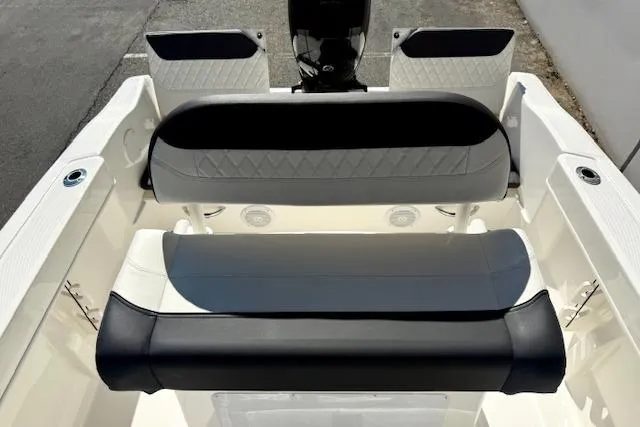 Slide: The Image of 2026 Bayliner Trophy T20CC boat interior with sleek seating and modern design. - 16