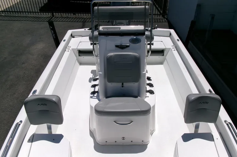 Slide: The Image of Avid 21 Fusion 2022 boat interior with seating and console, viewed from above. - 15