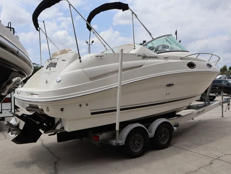 Slide: The Image of 2008 Sea Ray 240 Sundancer on trailer, side view. - 3
