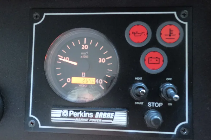 Slide: The Image of Perkins Sabre marine power panel on 1976 Hatteras 38 Double Cabin. - 17