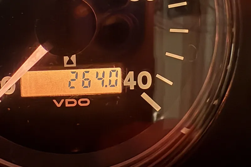 Slide: The Image of VDO tachometer showing 2640 hours on 1976 Hatteras 38 Double Cabin. - 18