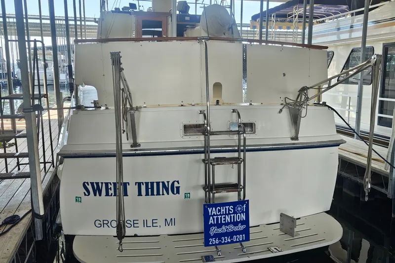 Slide: The Image of 1976 Hatteras 38 Double Cabin yacht docked, Grosse Ile, MI. - 2