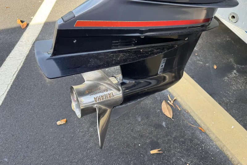 Slide: The Image of Close-up of a Yamaha outboard motor propeller on a 2018 Hurricane SunDeck 2400 OB boat. - 5