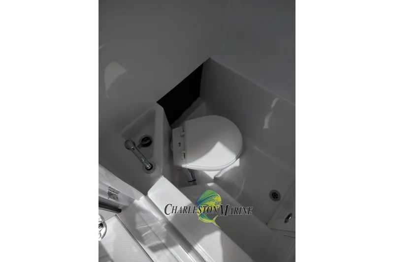 Slide: The Image of Boat bathroom interior with toilet and shower, Jupiter 30, 2026 model. - 28