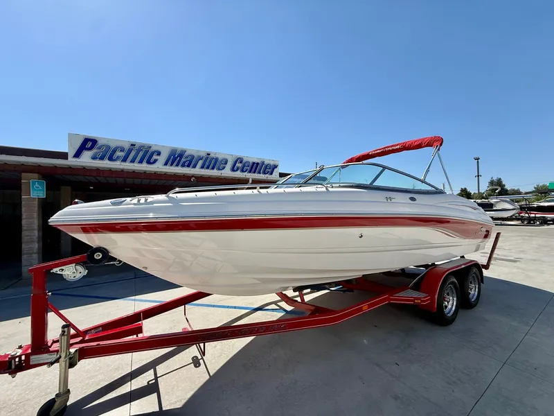 Slide: The Image of 2006 Chaparral SSi 210 boat on red trailer at Pacific Marine Center. - 3
