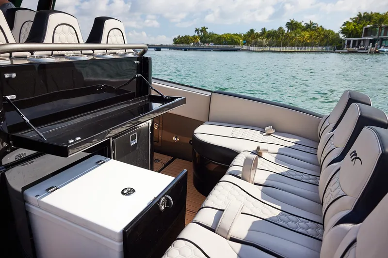 Slide: The Image of Luxurious interior of 2025 Midnight Express 37 Open boat with sleek seating and amenities. - 17