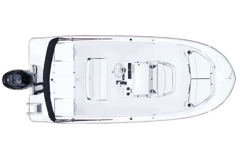 The Image of Aerial view of 2026 Stingray 173 CC boat, white deck design. - 1