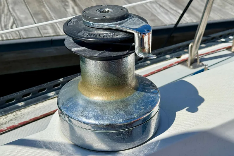 Slide: The Image of Winch on 1985 Catalina 38 sailboat deck, close-up view. - 11