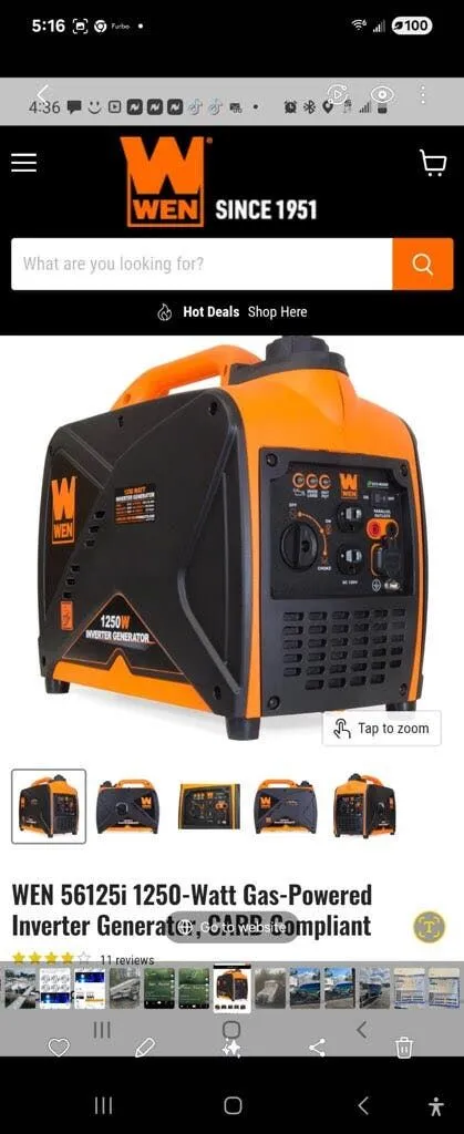 Slide: The Image of WEN 56125i 1250-Watt Gas-Powered Inverter Generator, CARB Compliant. - 12