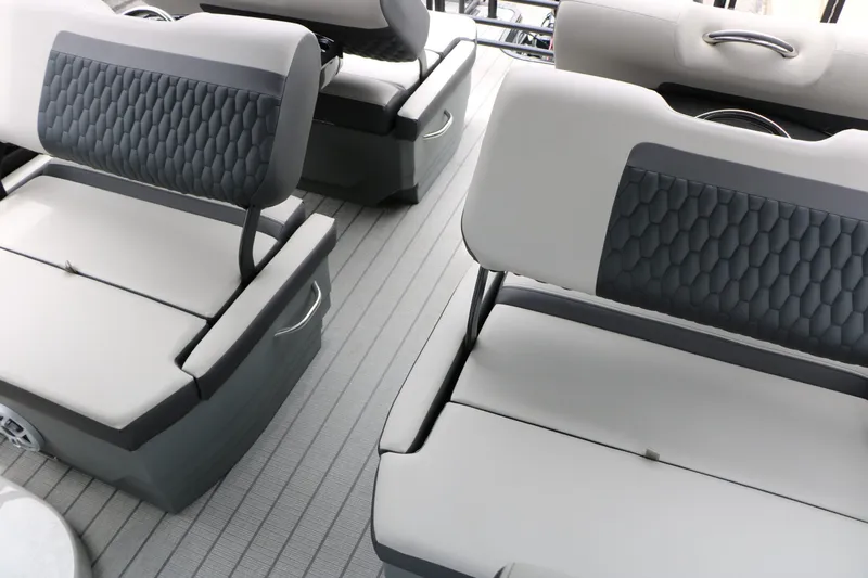 Slide: The Image of Interior of 2026 Sylvan L3 RLZ Tri Toon with modern seating. - 25