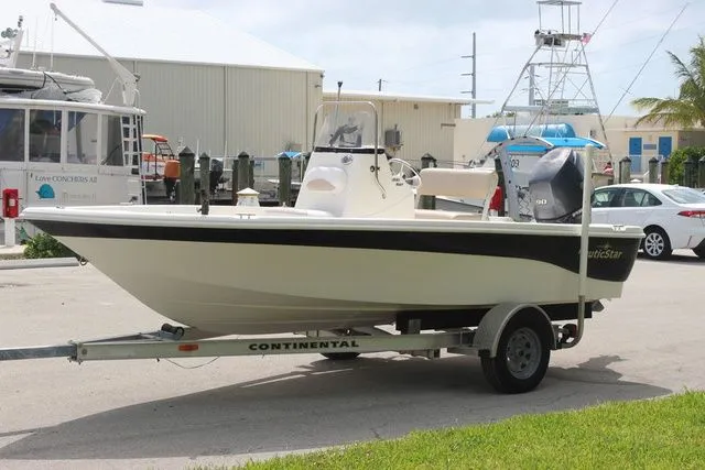 Slide: The Image of 2016 NauticStar 1810 boat on trailer parked at marina. - 3