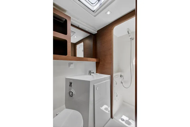 Slide: The Image of Modern bathroom interior of 2018 Lagoon 42 yacht with shower and sink. - 51