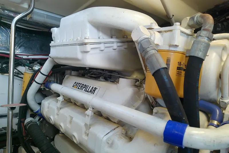 Slide: The Image of Engine room of 2000 Tiara Yachts 4100 Open with Caterpillar engine components. - 75