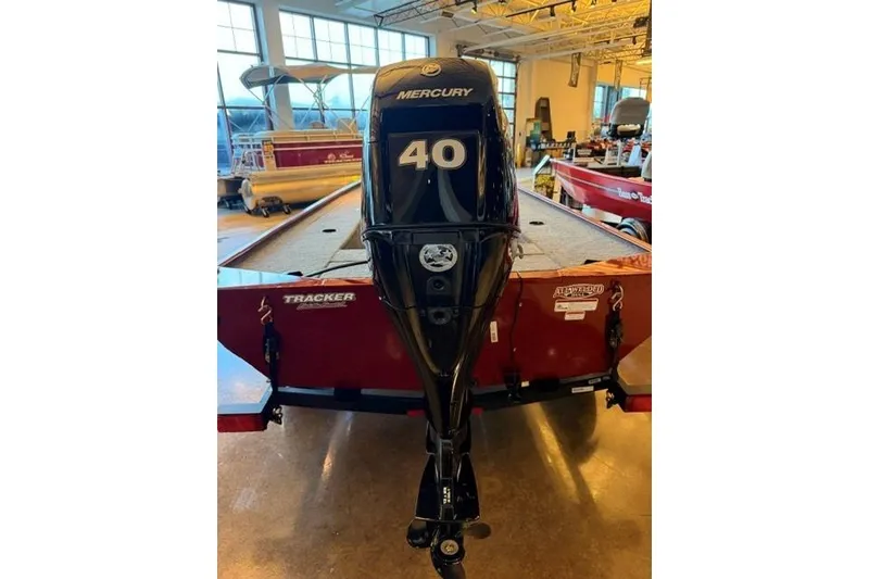 Slide: The Image of 2026 Tracker Panfish 17 boat with Mercury 40 outboard motor in showroom. - 5