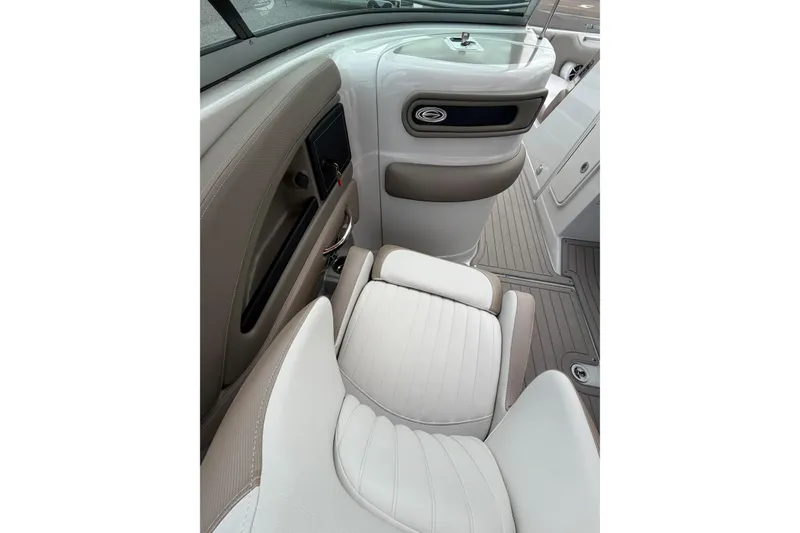 Slide: The Image of Interior of 2026 Crownline 278 SS boat, featuring sleek seating and modern design elements. - 11