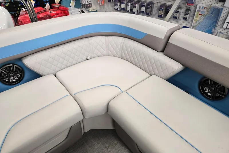 Slide: The Image of Luxurious seating on 2026 Godfrey Sweetwater 2086 C pontoon boat with quilted upholstery. - 18