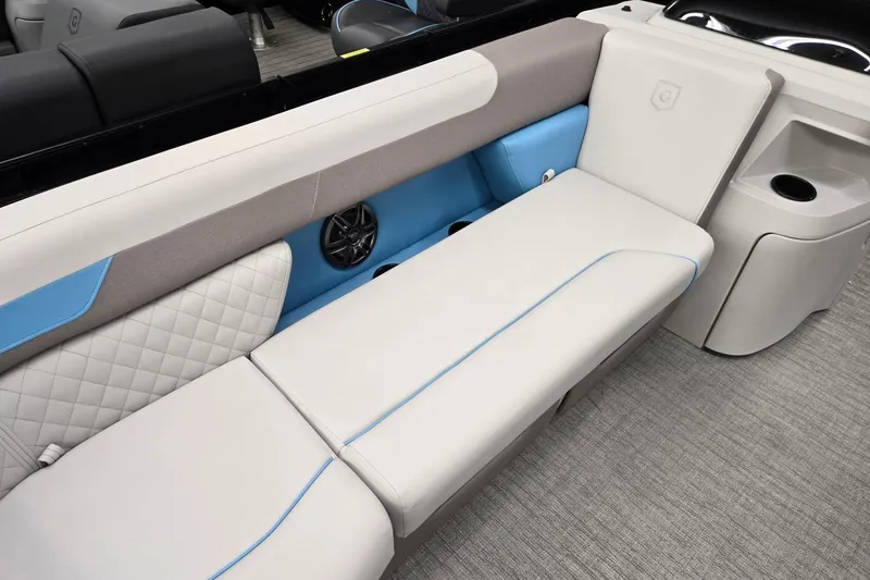 Slide: The Image of Luxurious seating on 2026 Godfrey Sweetwater 2086 C pontoon boat interior. - 6