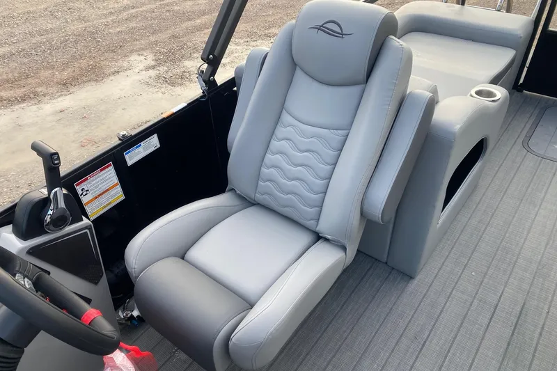 Slide: The Image of Luxurious seating in 2026 SunCatcher Fusion 322SS boat, featuring ergonomic design and premium materials. - 8