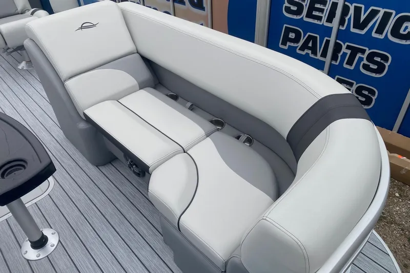 Slide: The Image of Luxurious seating on 2026 SunCatcher Select 322RC pontoon boat, featuring sleek design and comfort. - 9