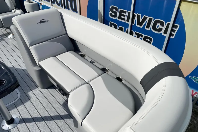 Slide: The Image of Luxurious seating on 2026 SunCatcher Select 322RC pontoon boat, showcasing premium comfort and design. - 7