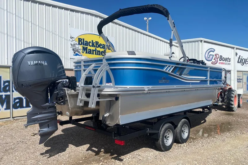 Slide: The Image of 2026 SunCatcher Select 322RC pontoon boat with Yamaha engine at BlackBear Marine dealership. - 6