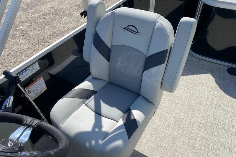 Slide: The Image of Captain's chair in 2026 SunCatcher Select 18F pontoon boat, featuring sleek design and comfort. - 10