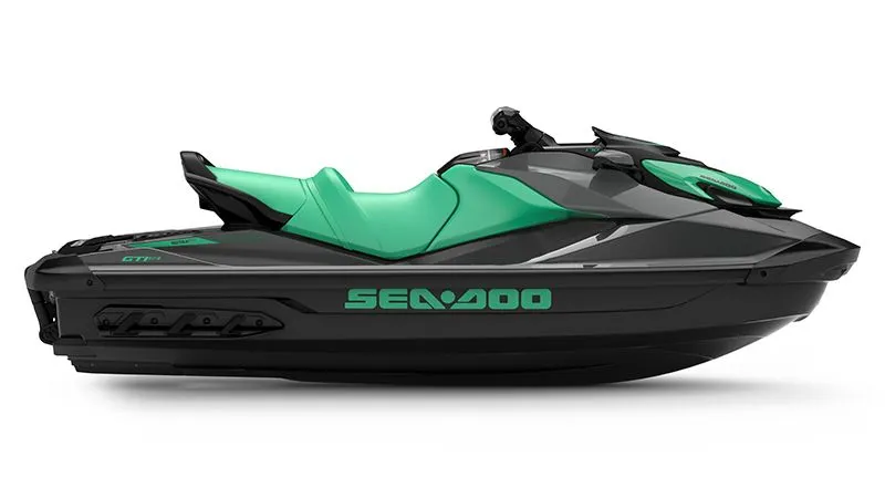 The Image of 2026 Sea-Doo GTI SE 170 iDF, iBR jet ski in black and green. - 1